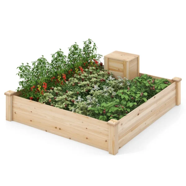 Tuinbed Met Open Bodem Houten Plantensetmet Compostbak Voor Groenten Bloemen Vierkant Plantbed Voor Tuin Moestuin 124x124x25,5cm