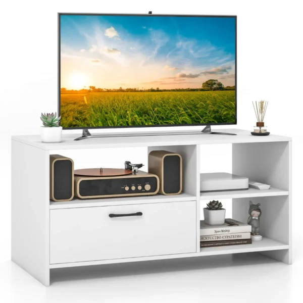 TV-Kast Lowboard Met Lade En Open Vakken Televisietafel Voor Televisies Tot 50 Inch TV-Kast TV-Rek 104,5 X 51,5 X 52 Cm Wit