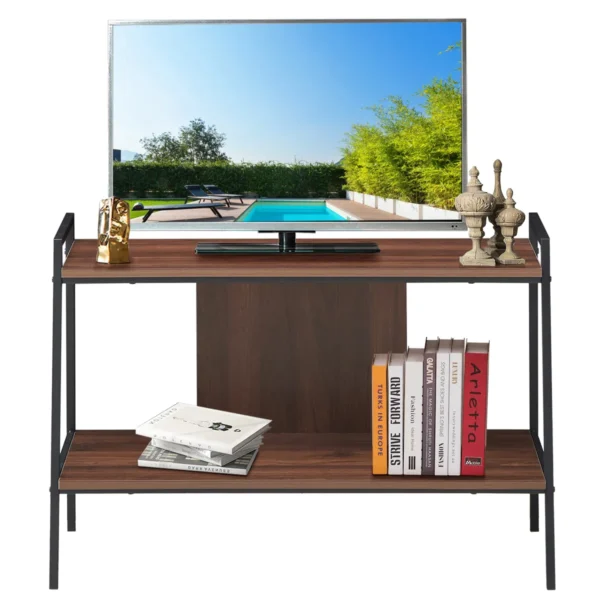TV Standaard Houten Mediatafel Met 2 Lagen Voor TV's Tot 32" Opslag Plank Walnoot
