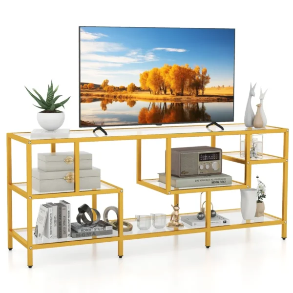 TV-Standaard Voor TV's Tot 65 Inch Consoletafel Met Groot Blad En 4 Gehard Glazen Planken Modern Entertainmentcentrum Voor Woonkamer