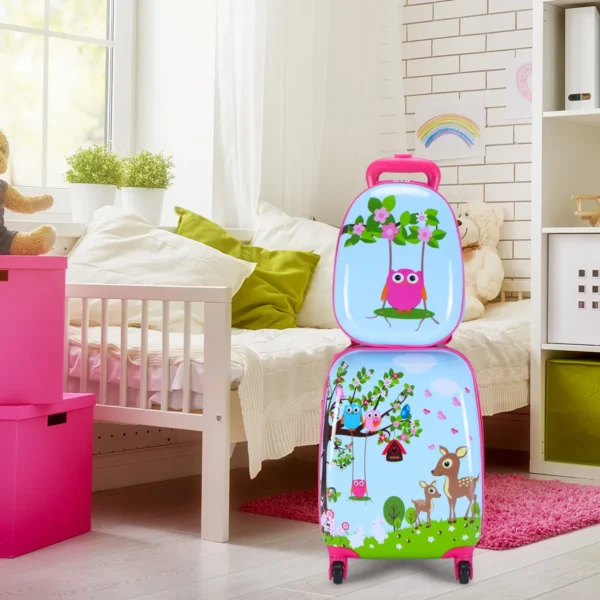 Tweedelige Kofferset Voor Kinderen Trolley Koffer Met Een Schattig Patroon Roze + Blauw