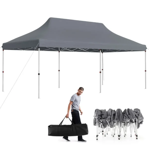 Uitschuifbare Tent 300 X 600 Cm Waterdichte Opvouwbare Partytent Met Draagtas Zonwering Stevig Buitenprieel Voor Strand Bruiloft Grijs