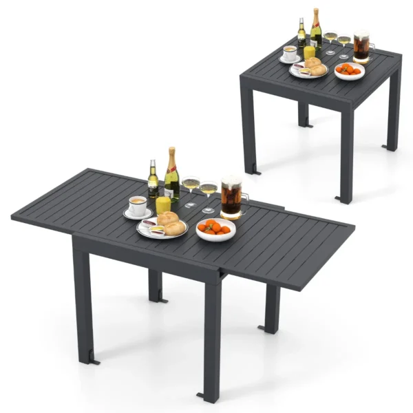 Uitschuifbare Terraseettafel 80-160 Cm Uitbreidbare Aluminium Tafel Voor 4-6 Personen Lattenbodem Vierkante Donkergrijs