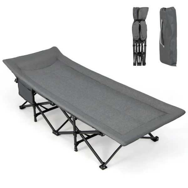 Veldbed Inklapbaar Campingbed Klapbed Met Zijzak Draagbare Campingstoel Incl. Draagtas Logeerbed Voor Binnen En Buiten Grijs