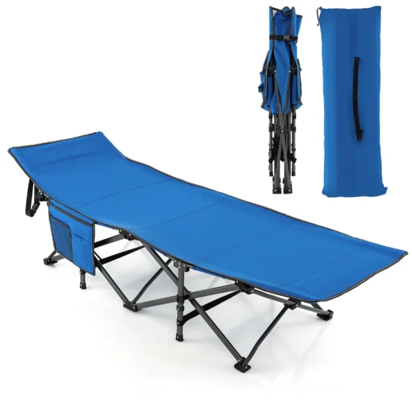 Veldbed Met Zijvak Tot 272 Kg Belastbaar Inklapbaar Campingbed Klapbed Reisligstoel Blauw