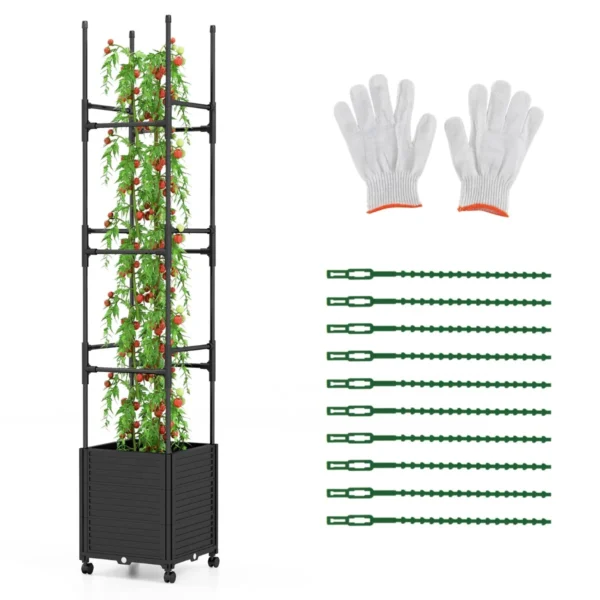 Verhoogde Plantenbak Op Wielen Met Trellis Automatisch Bewaterend Tuinbed Met 3 Hoogtes Verwijderbare Metalen Buizen Voor Klimplanten