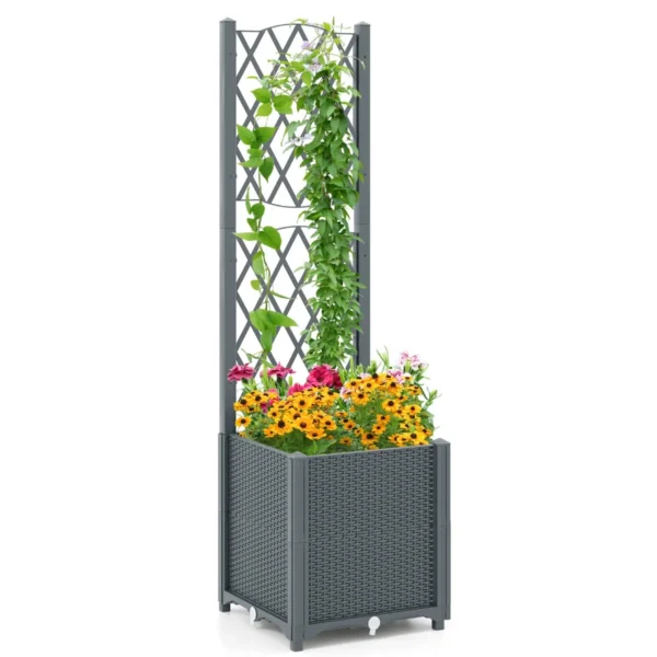 Verhoogde Tuinbak Met Schutting Plantenbak Voor Klimplanten Bloemen Groenten Staande Verticale Kweekbak 40 X 40 X 135 Cm Grijs
