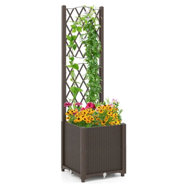 Verhoogde Tuinbak Met Schutting Plantenbak Voor Klimplanten Bloemen Groenten Staande Verticale Kweekbak 40 X 40 X 135 Cm Koffie