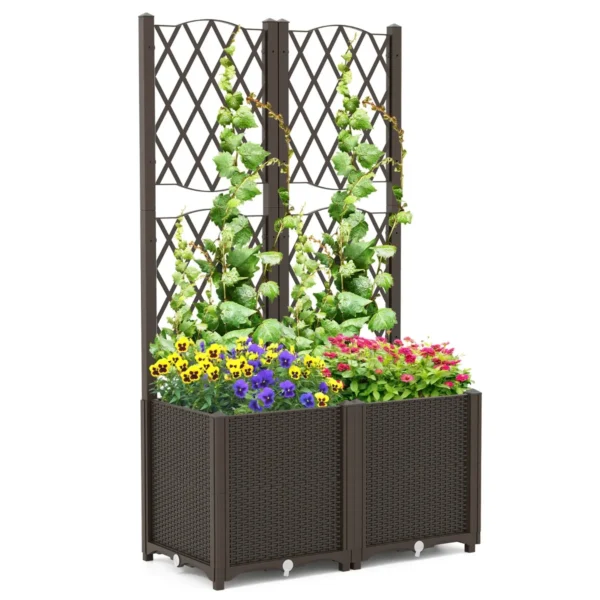 Verhoogde Tuinbak Met Schutting Plantenbak Voor Klimplanten Bloemen Groenten Staande Verticale Kweekbak 80 X 40 X 135 Cm Koffie