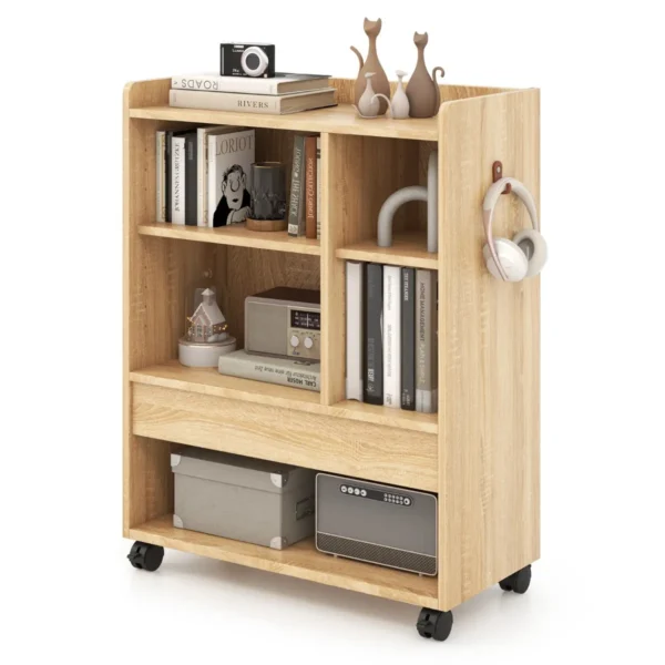 Verrijdbaar Archiefkast Met Lade Opbergmeubel Met Verstelbare Planken Open Vakken Haken Rollend Archiefkast Natuurlijke