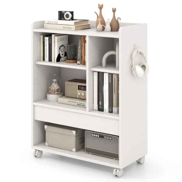 Verrijdbaar Archiefkast Met Lade Opbergmeubel Met Verstelbare Planken Open Vakken Haken Rollend Archiefkast Wit