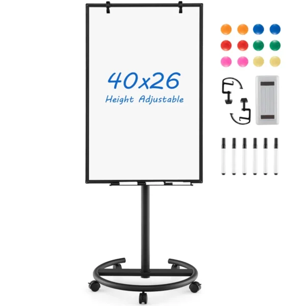 Verrijdbaar Magnetisch Whiteboard 100x65cm Verrijdbaar Droog Schoolbord In Hoogte Verstelbaar Stabiele Ronde Standaard Markers Gum