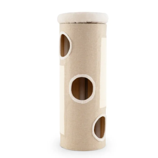 Vierlaags Kattenhuis Voor Meerdere Katten Tonvormig Kattenmeubel Met Afneembaar Pluchen Bed Sisal Krabplank & Bamboemat