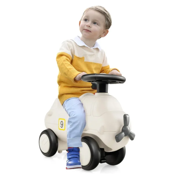 Vliegtuigspeelgoedauto Voor Kinderen Vloerstaande Auto Propeller Flexibel Stuurwiel 4 Volledig Gesloten Wielen Loopwagen Voor Kinderen