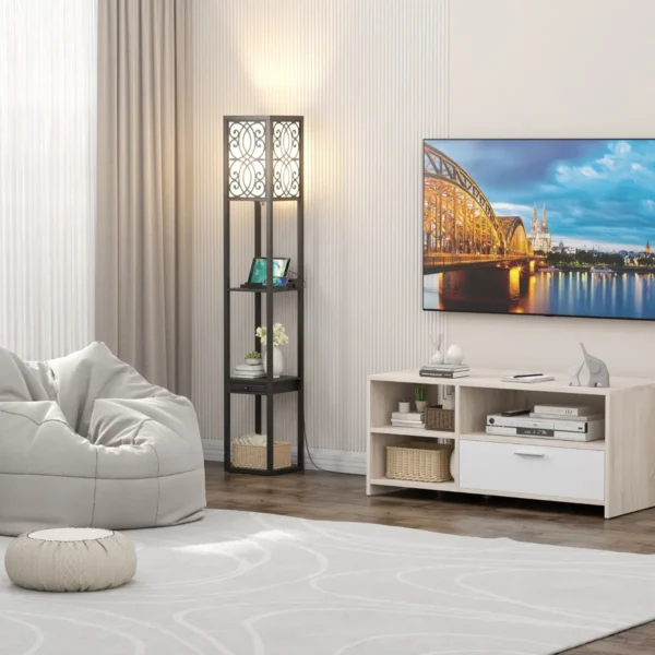 Vloerlamp Met Planken En Lade Voor Woonkamer Slaapkamer 26 X 26 X 160,5 Cm Zwart