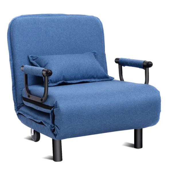 Vouwbare Bank Enkele Armleunstoel 3 In 1 Converteerbare Slaper Comfortabele Ligstoel Relax Fauteuil Verstelbare Rugleuning Blauw