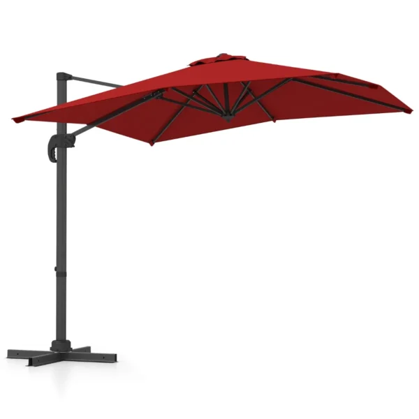 Vrijhangende Parasol Met Kruisvoet 360° Draaibare Zweefparasol 5-voudig Verstelbare Helling 8 Ribben & Zwengel Rood