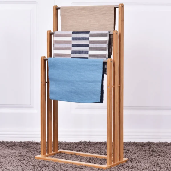 Vrijstaand Handdoekenrek Stevig Bamboe Handdoekenrek Badkamer Organizer Met 3 Handdoekenrekken