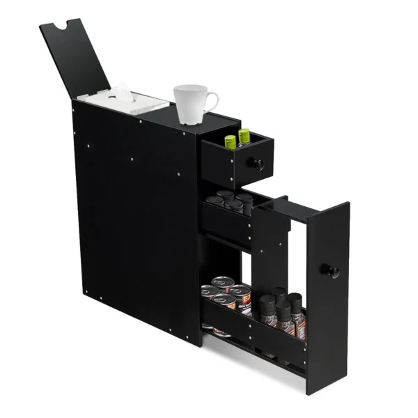 Vrijstaande Badkamer Opbergkast Met Schuiflade Ruimtebesparende Organizer Vloer Opbergkast 48 X 16 X 58cm Zwart