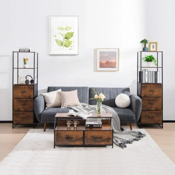 Vrijstaande Boekenkast Opbergkast Met Lades 43 X 39 X 156 Cm Bruin