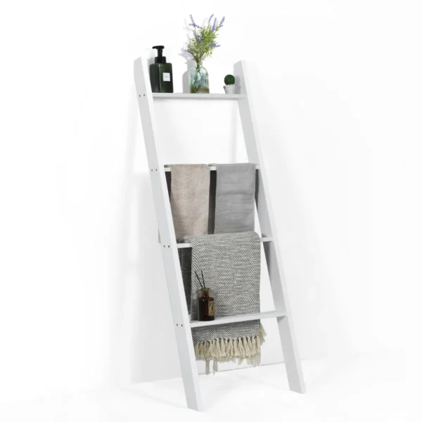 Vrijstaande Ladder Voor De Badkamer Vloer Handdoekrek Modern Handdoekrek Verticaal 4-Laags Opbergrek Wit