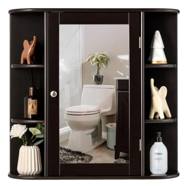 Wandgemonteerde Opbergkast Multifunctionele Badkamerkast Medicijnkast 65 X 17 X 64 Cm Bruin