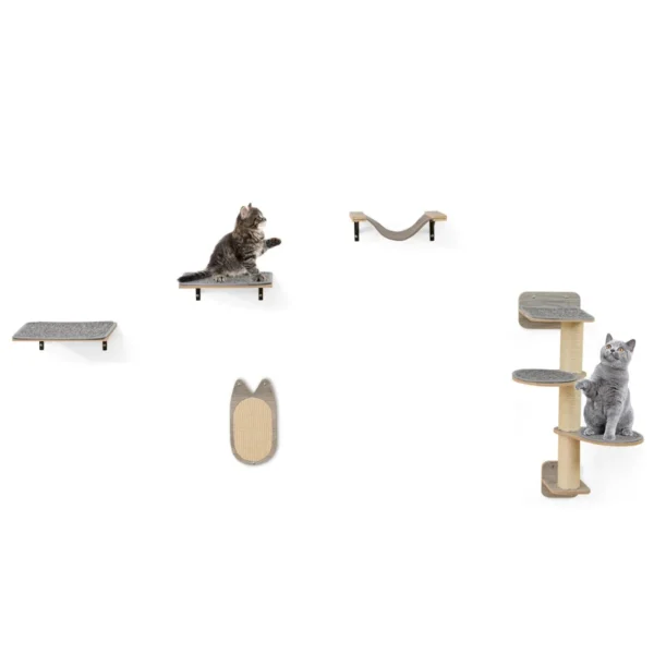 Wandkattenboom Meubel Met 4 Niveaus Hangmat Krabplank & Mat 2 Springplatforms Ruimtebesparende Klimboom Voor Binnenkatten