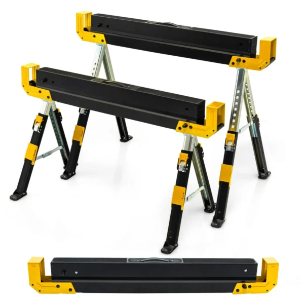 Werkbok 2 X In Hoogte Verstelbaar Inklapbare Zaagbok Antislip PVC-Bovenkant Draagbare Onderstelbok Met Handvat Klapbok Geel + Zwart