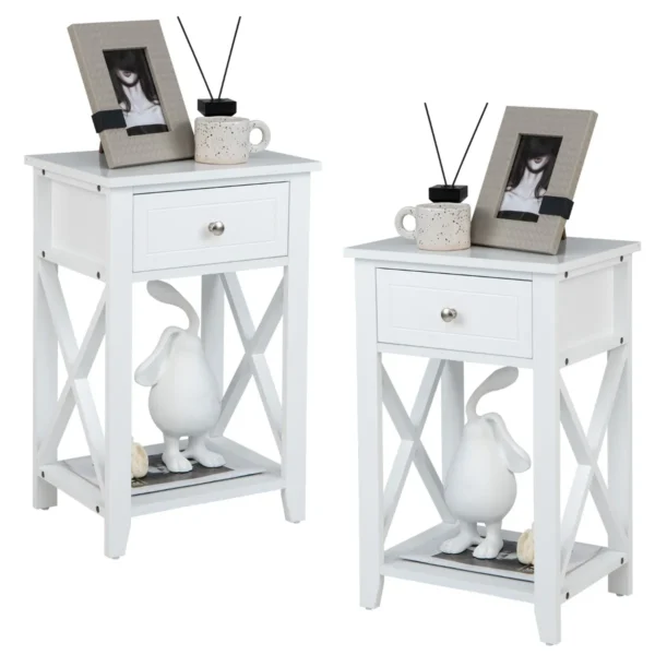 X-vormige Bijzettafel Set Van 2 Modern Nachtkastje Met Lade En Onderste Opbergvak Veelzijdige Banktafel Bijzettafel Voor Woonkamer (2)
