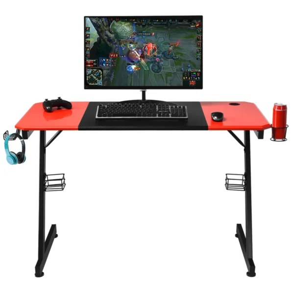 Z-Vormige Gamingtafel Computerbureau PC-Tafel Met Bekerhouder Koptelefoonhaak Luidsprekerstandaard Bureau 120x60x76cm