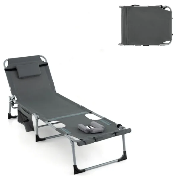 Zonneligstoel Met Gezichtsopening Opvouwbare Ligstoel Voetensteun Afneembaar Kussen Zijzak Ligstoel Voor Strand Tuin Balkon Grijs