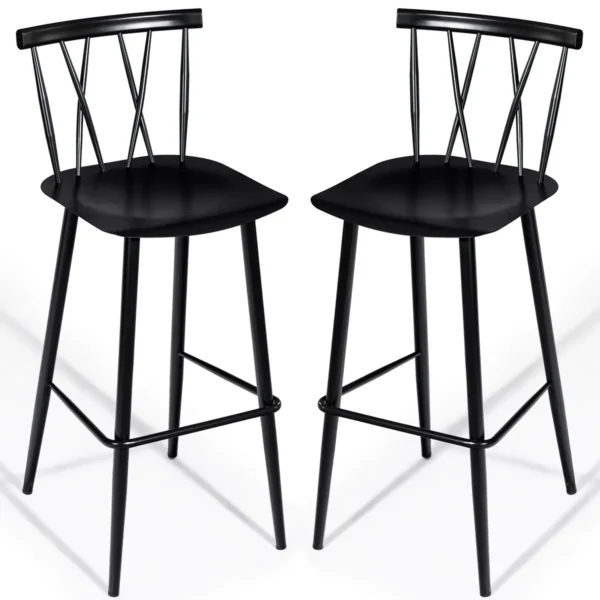 Zwarte Metalen Eetkamerstoel Chique Bistro Cafe Bijzetstoel Met Rugleuning Eenvoudige & Moderne Barkruk Cafe Stoel Barkruk Set Van 2