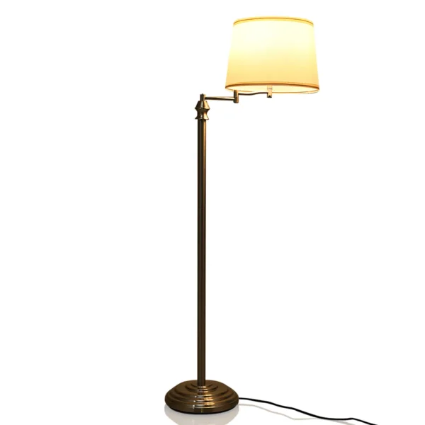 Zwenkarm Staande Lamp Met Ijzeren Pijp Gegalvaniseerd Nikkel & Hangende Stoffen Lampenkap Om Te Lezen Moderne Vloerlamp Wit