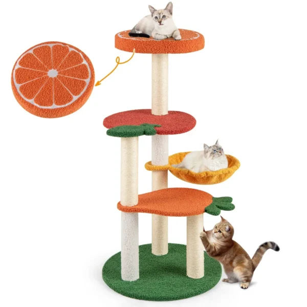 100 Cm Krabpaal Klein Schattig Fruitthema Kattenboom Met Draaibare Mand Sisal-Krabzuilen Kattenkrabpaal Klimboom Activiteitsboom