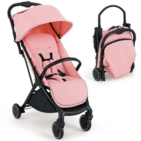 103 Cm Lichtgewicht Kinderwagen Compacte Reis Kinderwagen Met Met Eén Hand Inklapbare Zwaartekracht Draagbare Peuter Kinderwagen -Roze
