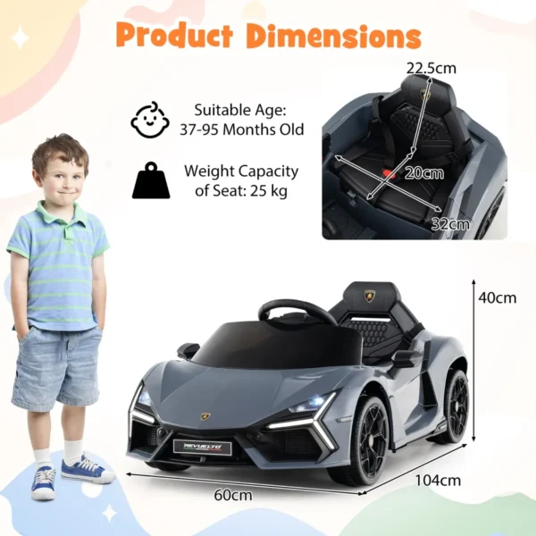 12V Elektrische Kinderauto Gelicentieerde Lamborghini Revuelto Afstandsbediening Hydraulische Deuren 4-Wielophanging Sportwagen-Grijs