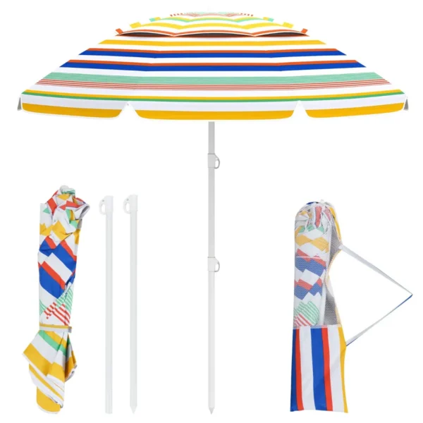 200 Cm Strandparasol Draagbare Zandparasol Voor Buiten Met Drukknop Voor Kantelen Draagtas Zandanker Robuuste Patiozonwering