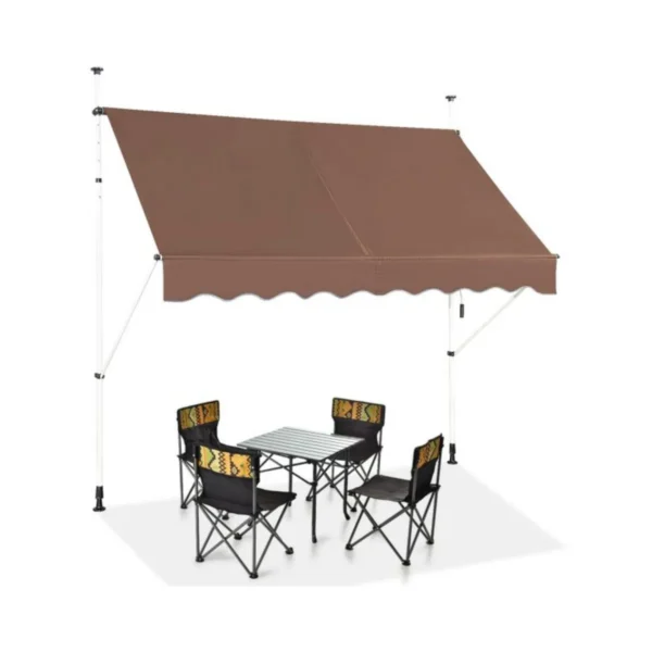 200cm Oprolbaar Luifel Met Zwengel In Hoogte Verstelbaar Van 200-300cm Aluminium En UV-Bestendig Oxford Doek Bruin