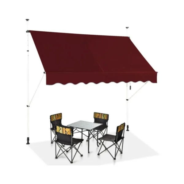 200cm Oprolbaar Luifel Met Zwengel In Hoogte Verstelbaar Van 200-300cm Aluminium En UV-Bestendig Oxford Doek Wijnrood