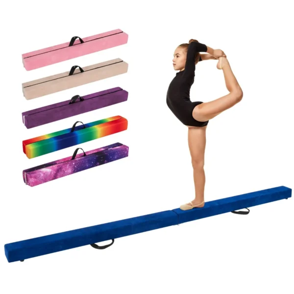 240 CM Opvouwbare Evenwichtsbalk Schuimrubberen Gymnastiekbalk Met Massief Houten Basis En Antislip Onderzijde Voor Tienerkinderen-Blauw