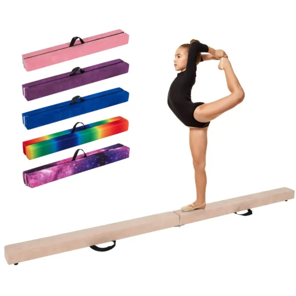240 CM Opvouwbare Evenwichtsbalk Schuimrubberen Gymnastiekbalk Met Massief Houten Basis En Antislip Onderzijde Voor Tienerkinderen-Bruin