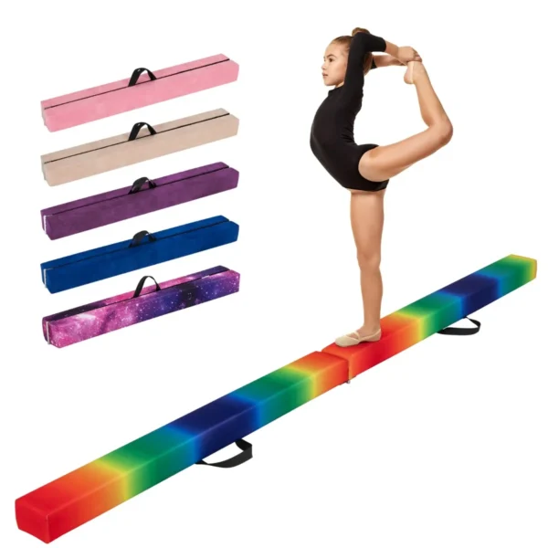 240 CM Opvouwbare Evenwichtsbalk Schuimrubberen Gymnastiekbalk Met Massief Houten Basis En Antislip Onderzijde Voor Tienerkinderen-Kleurrijk
