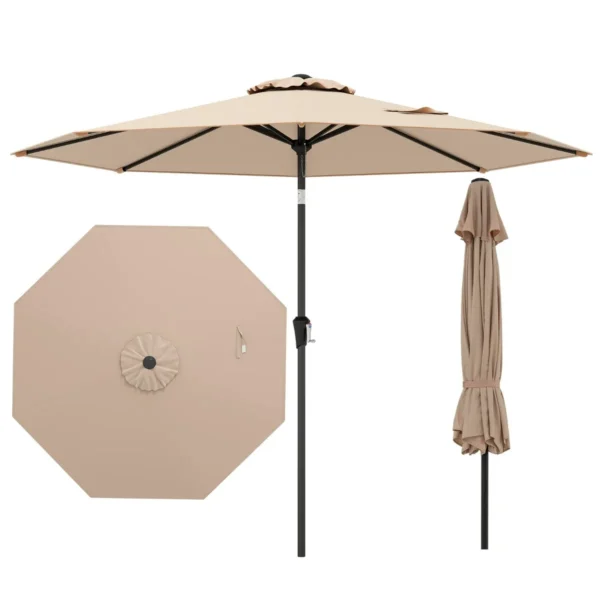 270 Cm Grote Terrasparasol Kantelbare Marktscherm Met Zwengel Zonbestendige Tafelparasol Parasol Voor Tuin Strand Bruin
