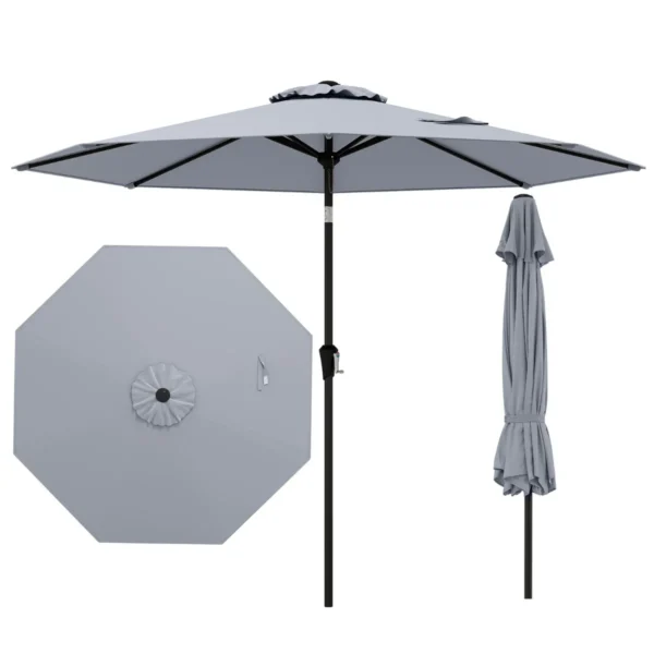 270 Cm Grote Terrasparasol Kantelbare Marktscherm Met Zwengel Zonbestendige Tafelparasol Parasol Voor Tuin Strand Grijs