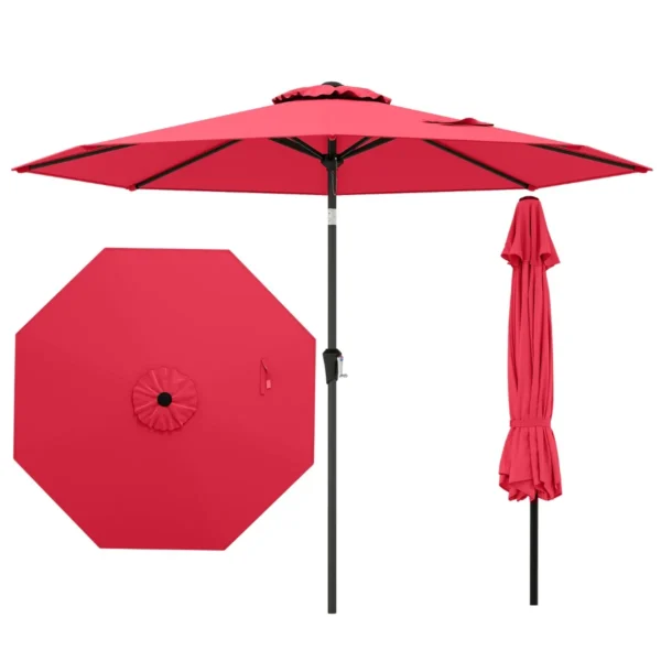 270 Cm Grote Terrasparasol Kantelbare Marktscherm Met Zwengel Zonbestendige Tafelparasol Parasol Voor Tuin Strand Wijnrood