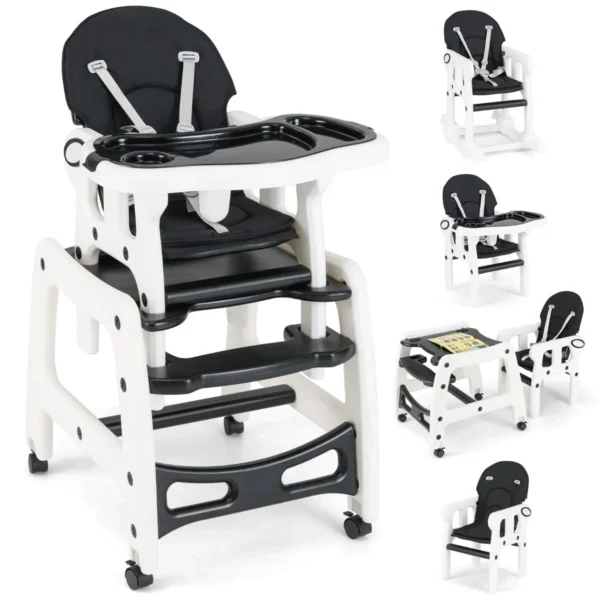 3-In-1 Omvormbare Voedingsstoel/Babytafel En Stoel Met Verwijderbare Lade Met 4 Standen Zitkussen Rugleuning Met 3 Standen-Zwart