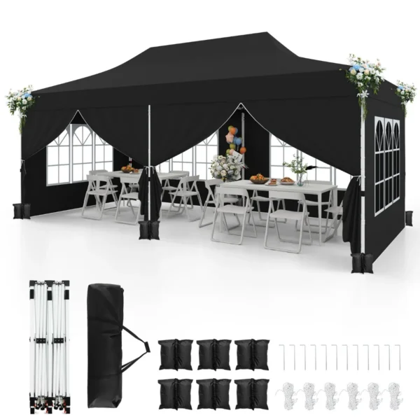 300 X 600 Cm Luifel Met 6 Afneembare Zijwanden Oprolbare Tent Met Draagtas Zonwering Instant Prieel Voor Feesten Bruiloften Zwart