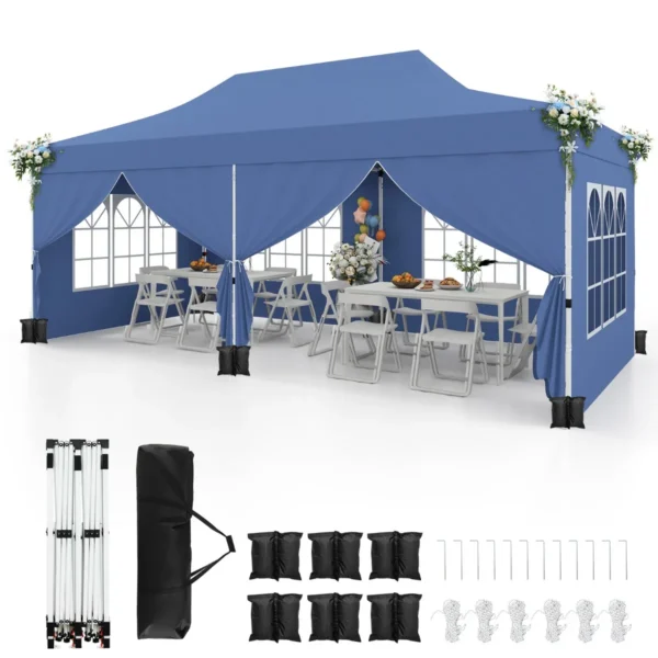 300 X 600 Cm Partytent Met 6 Afneembare Zijwanden Paviljoen Met Draagtas & UPF 50+ Tuinpaviljoen Voor Feest Bruiloft Blauw