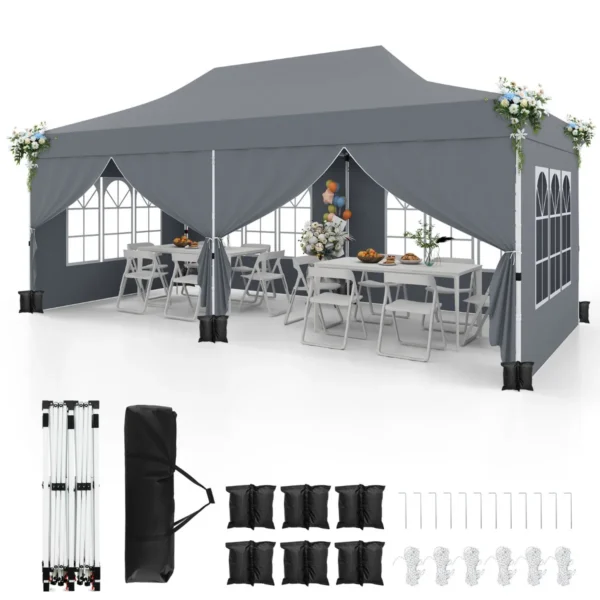 300 X 600 Cm Paviljoen Met 6 Afneembare Zijwanden UV-Bescherming 50+ Partytent Tuinpaviljoen Voor Feesten Bruiloften Grijs