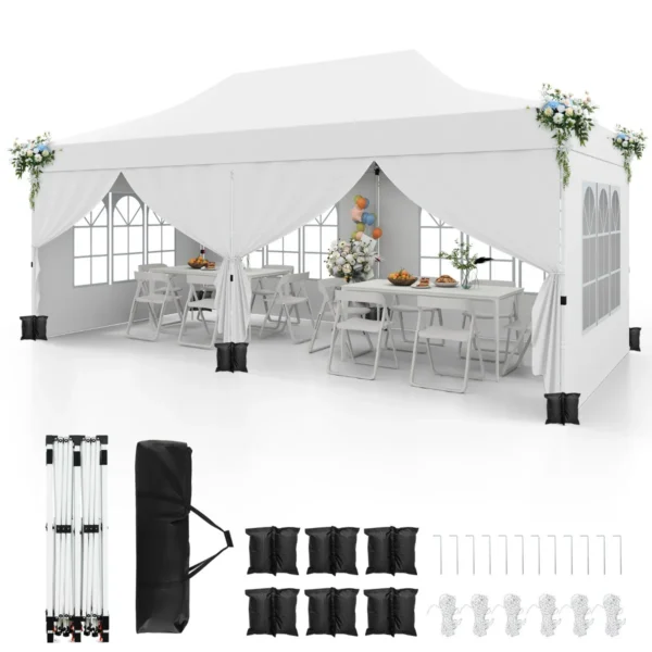 300 X 600 Cm Paviljoen Met 6 Afneembare Zijwanden UV-Bescherming 50+ Partytent Tuinpaviljoen Voor Feesten Bruiloften Wit